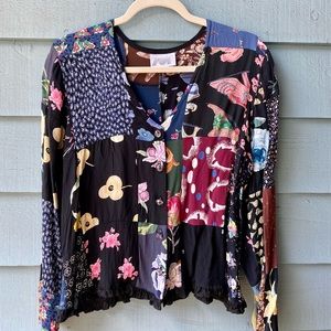 VINTAGE Floral Patchwork Crop Button Top